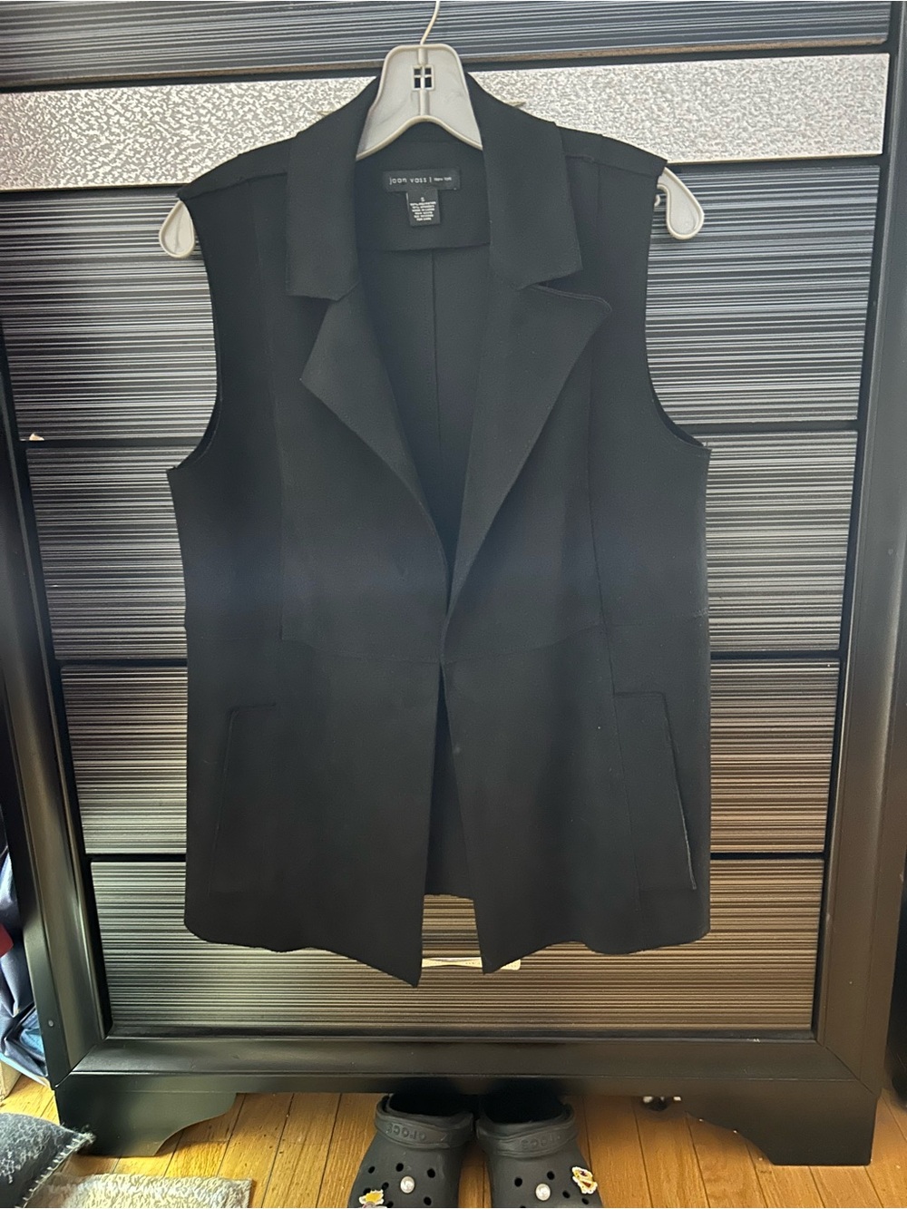 Joan Vass Black Sleeveless Blazer Vest - Tailored Open-Front